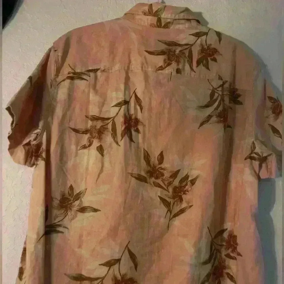 American Eagle Mens Shirt Pink Cotton Linen Short Sleeve Button Floral - Picture 3 of 5